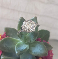 Platinum Art deco c.1920s filigree 1.43ct diamond & sapphire ring