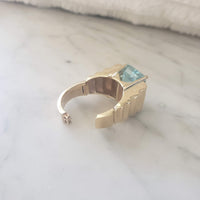 14k gold Big emerald cut Aquamarine estate Retro Ring