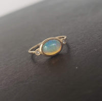 14k yellow gold opal & diamond ring