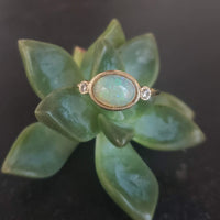 14k yellow gold opal & diamond ring