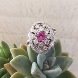 14k white Pink Sapphire & Diamond estate flower Ring