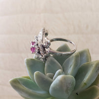 14k white Pink Sapphire & Diamond estate flower Ring