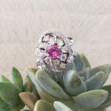 14k white Pink Sapphire & Diamond estate flower Ring
