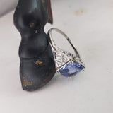 Platinum Deco 3.03ct light blue sapphire & diamond ring engagement