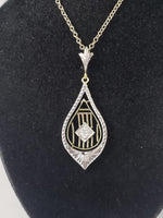 Platinum top & 14k gold c.1920's Deco engraved filigree diamond necklace pendant