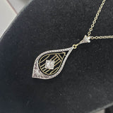 Platinum top & 14k gold c.1920's Deco engraved filigree diamond necklace pendant