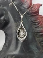 Platinum top & 14k gold c.1920's Deco engraved filigree diamond necklace pendant