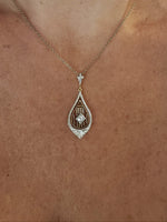 Platinum top & 14k gold c.1920's Deco engraved filigree diamond necklace pendant