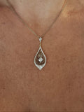 Platinum top & 14k gold c.1920's Deco engraved filigree diamond necklace pendant