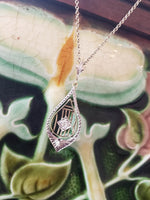 Platinum top & 14k gold c.1920's Deco engraved filigree diamond necklace pendant