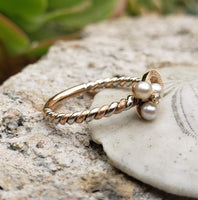 14k gold two tone rose cut diamond & pearl Edwardian CLOVER  ring