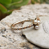 14k gold two tone rose cut diamond & pearl Edwardian CLOVER  ring