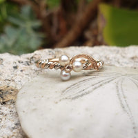 14k gold two tone rose cut diamond & pearl Edwardian CLOVER  ring