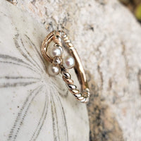 14k gold two tone rose cut diamond & pearl Edwardian CLOVER  ring