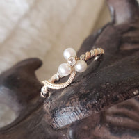 14k gold two tone rose cut diamond & pearl Edwardian CLOVER  ring