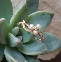 14k gold two tone rose cut diamond & pearl Edwardian CLOVER  ring