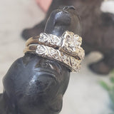 14k gold two tone vintage diamond heart motif bridal set