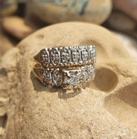 14k gold two tone vintage diamond wide Deco bridal set