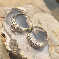 14k gold two tone vintage diamond wide Deco bridal set