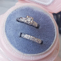 14k gold two tone vintage diamond heart motif bridal set