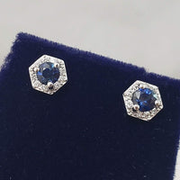 14k white gold blue sapphire and diamond halo studs