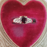 14k gold two tone Art Deco Garnet & diamond Ring