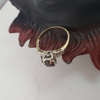 14k gold two tone Art Deco Garnet & diamond Ring