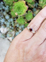 14k gold two tone Art Deco Garnet & diamond Ring
