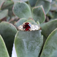 14k gold two tone Art Deco Garnet & diamond Ring