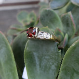 14k gold two tone Art Deco Garnet & diamond Ring