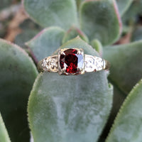 14k gold two tone Art Deco Garnet & diamond Ring