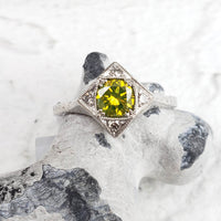 Platinum Yellow Diamond Deco style Ring