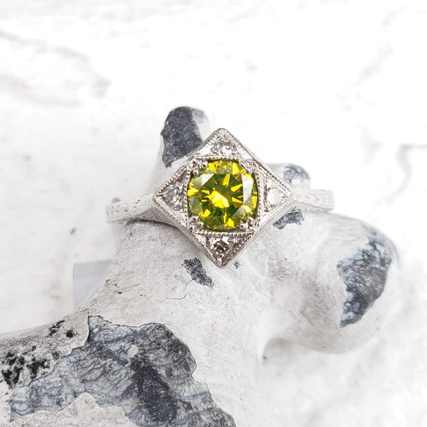 Platinum Yellow Diamond Deco style Ring