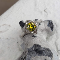 Platinum Yellow Diamond Deco style Ring
