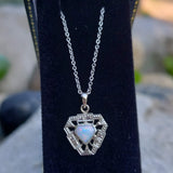 18k-14k white gold Opal DECO necklace pendant Belais