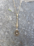 14k gold Victorian old mine cut diamond & pearl necklace pendant lavaliere