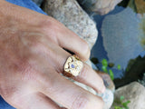 14k gold two tone vintage Deco diamond Masonic Freemason Ring