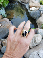 10k gold vintage Deco black onyx & diamond Masonic Freemason Ring