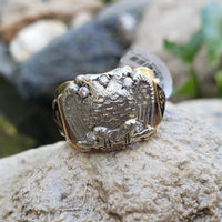 10k gold two tone vintage diamond double headed eagle Masonic Freemason Ring