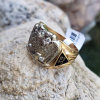 10k gold two tone vintage diamond double headed eagle Masonic Freemason Ring