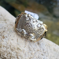 10k gold two tone vintage diamond double headed eagle Masonic Freemason Ring