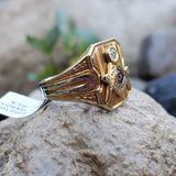 14k gold two tone vintage Deco diamond Masonic Freemason Ring