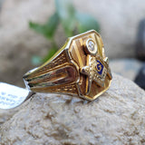 14k gold two tone vintage Deco diamond Masonic Freemason Ring