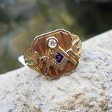 14k gold two tone vintage Deco diamond Masonic Freemason Ring