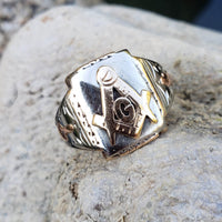 10k gold two tone vintage Deco Masonic Freemason Ring