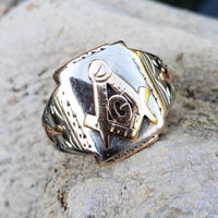 10k gold two tone vintage Deco Masonic Freemason Ring