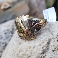 10k gold two tone vintage Deco Masonic Freemason Ring