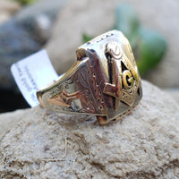 10k gold two tone vintage Deco Masonic Freemason Ring
