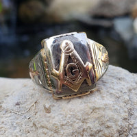10k gold two tone vintage Deco Masonic Freemason Ring
