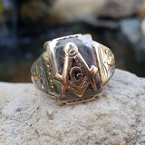 10k gold two tone vintage Deco Masonic Freemason Ring